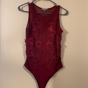 Women’s Maroon Mesh Bodysuit
